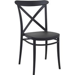Cross Back Hospitality Dining Chair Indoor Outdoor Use Stackable Polypropylene Black