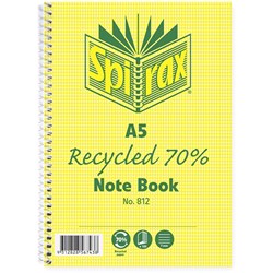 Spirax 812 Recycled 100% Notebook A5 Ruled 120 Pages Side Opening